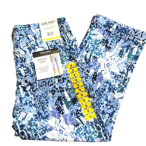 NWT Nine West Chrystie Capri Womens Size 8 Blue White Black Camo Pattern NEW - Picture 1 of 8